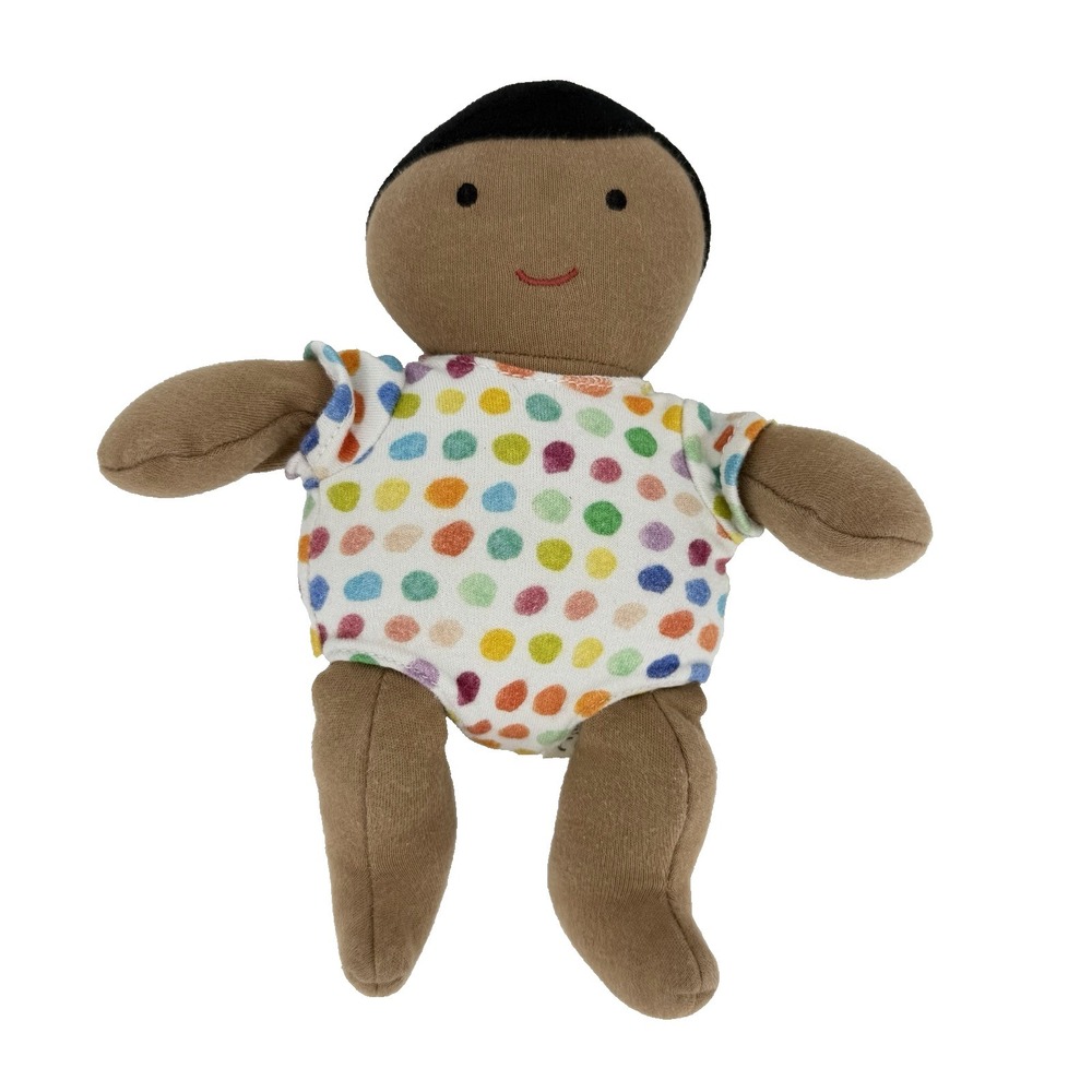 Lovevery Organic Cotton Baby Doll Plush Medium Dark Skin Black Hair 8"